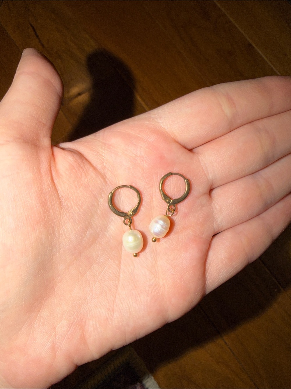 Gold Pearl Drop Hoop Earrings - White Pearl